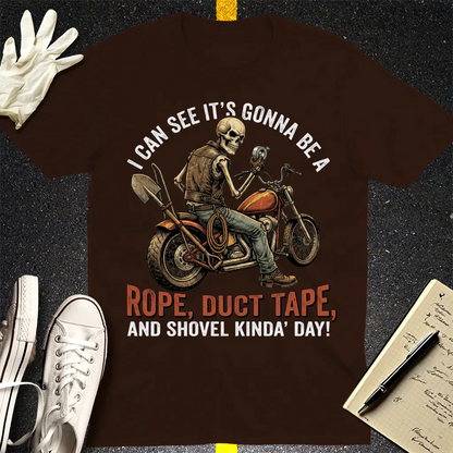 Biker Rope, Duct Tape & Shovel T-Shirt - Dark Chocolate