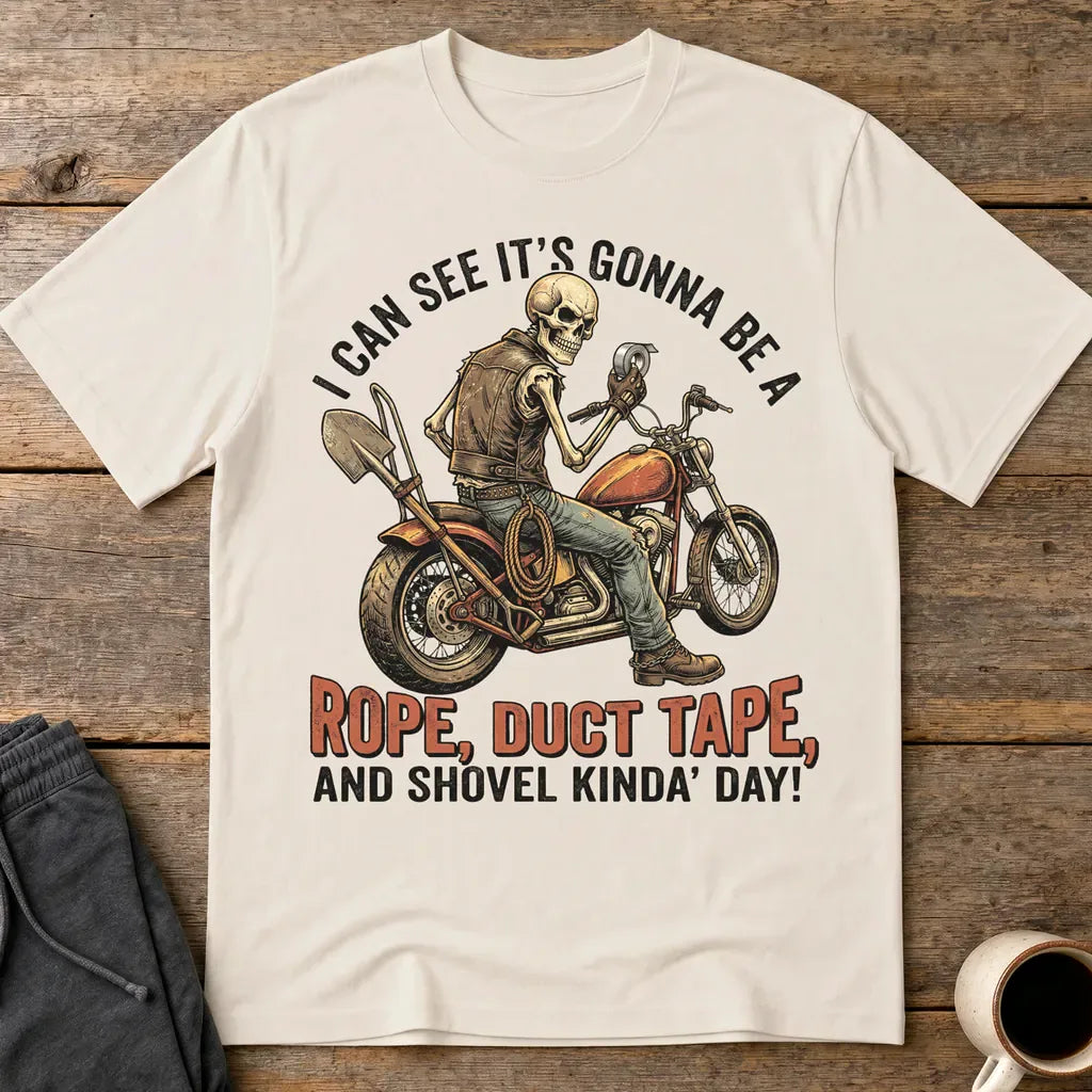 Biker Rope, Duct Tape & Shovel T-Shirt - Ice Grey