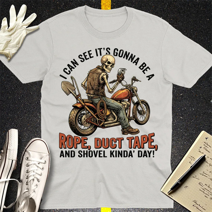 Biker Rope, Duct Tape & Shovel T-Shirt - Ice Grey