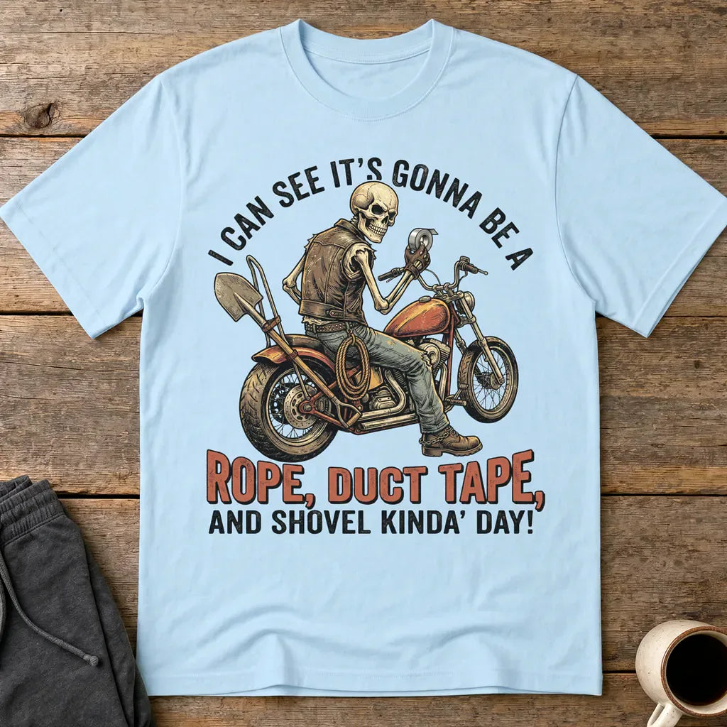 Biker Rope, Duct Tape & Shovel T-Shirt - Light Blue