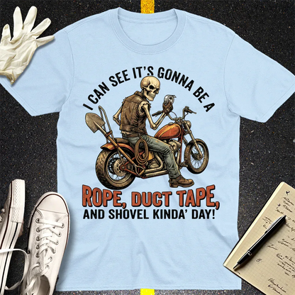 Biker Rope, Duct Tape & Shovel T-Shirt - Light Blue