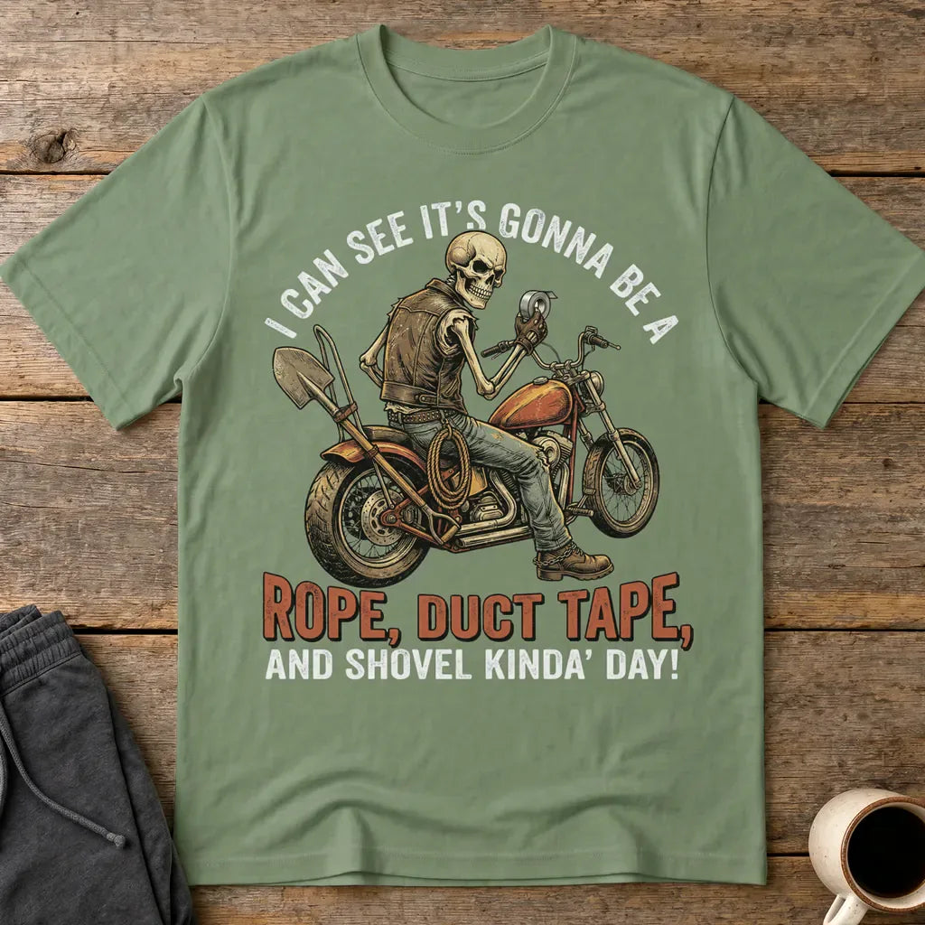 Biker Rope, Duct Tape & Shovel T-Shirt - Military Green