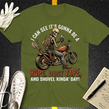Biker Rope, Duct Tape & Shovel T-Shirt - Military Green