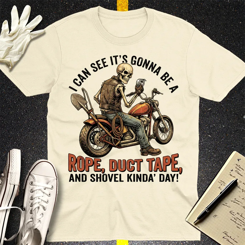 Biker Rope, Duct Tape & Shovel T-Shirt - Natural