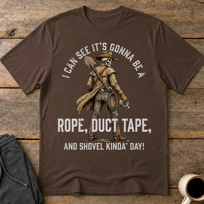 Rope, Duct Tape, and Shovel T-Shirt - Dark Chocolate