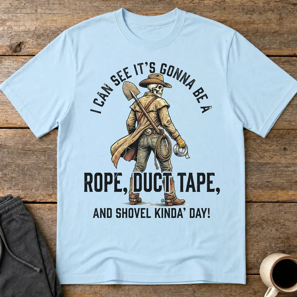 Rope, Duct Tape, and Shovel T-Shirt - Light Blue