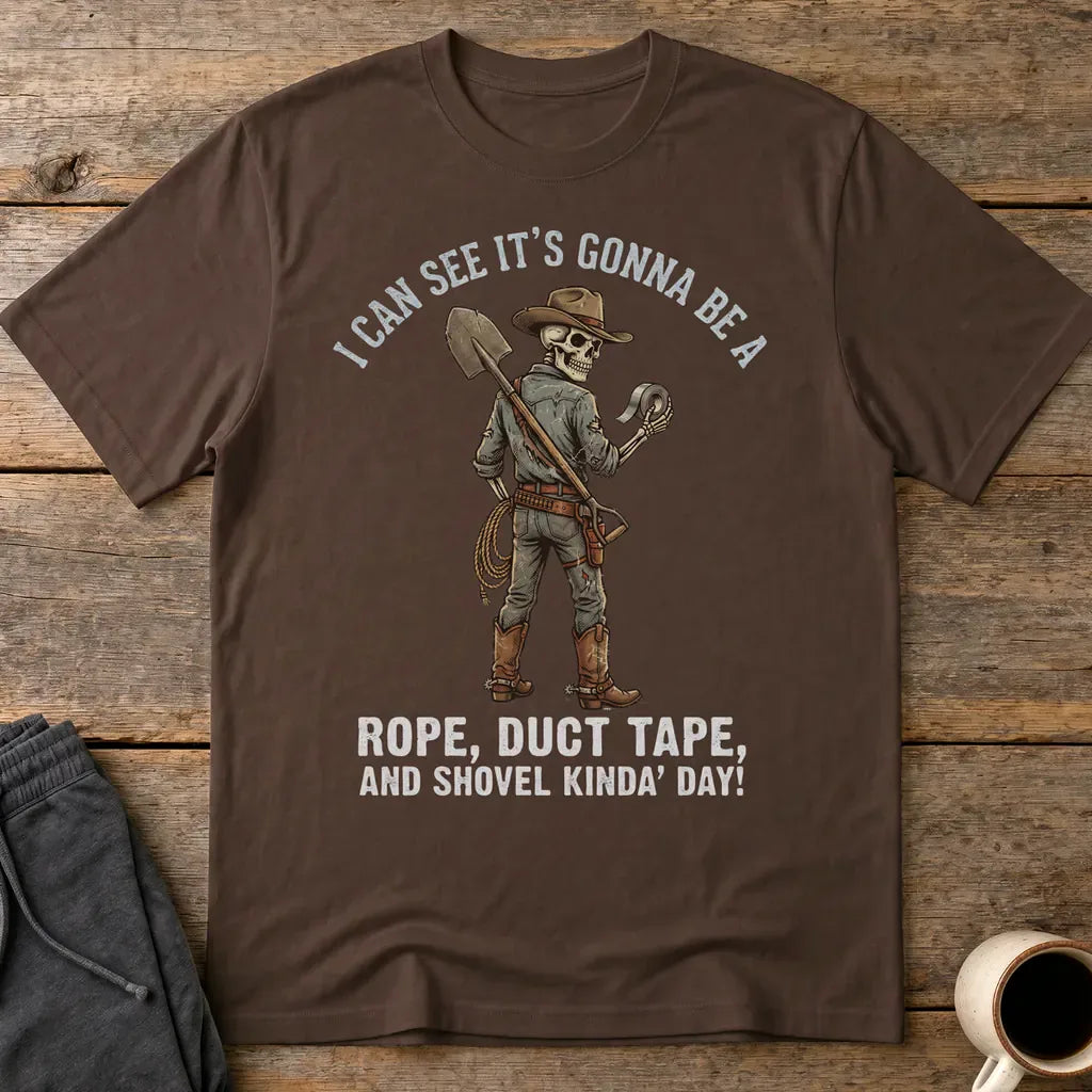 Rope, Duct Tape & Shovel T-Shirt - Dark Chocolate
