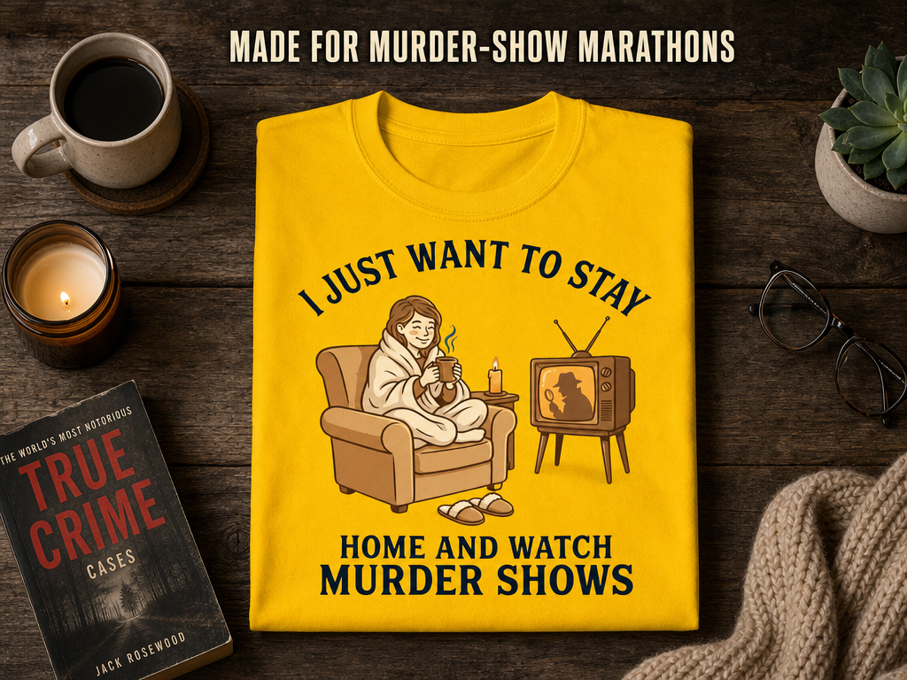 Stay Home and Watch Murder Shows T-Shirt_folded_flatlay