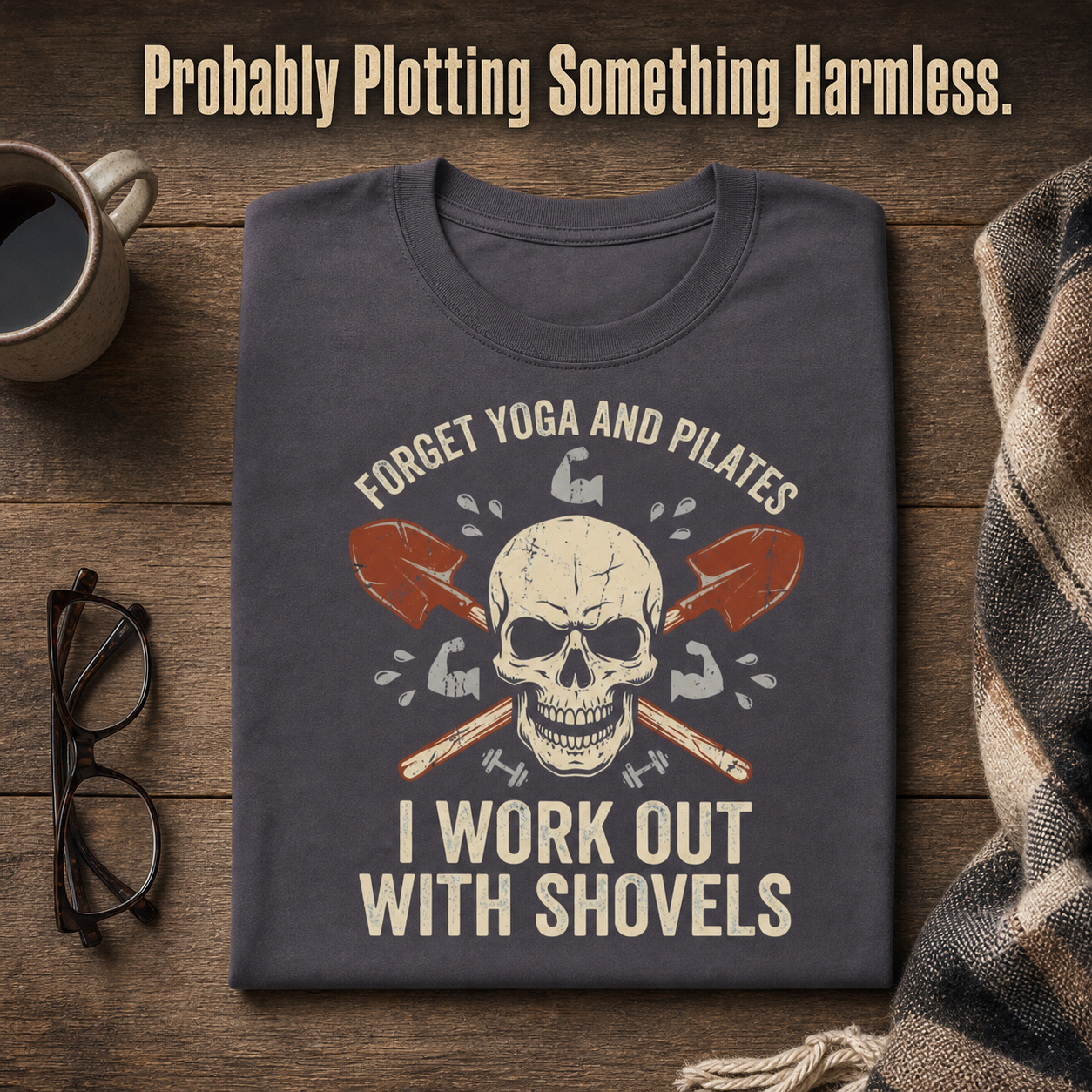 Shovel Workout Skull T-Shirt_folded_flatlay