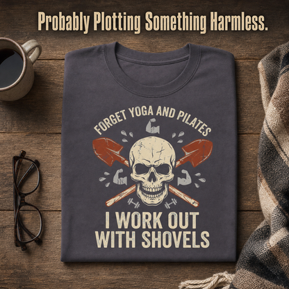 Shovel Workout Skull T-Shirt_folded_flatlay