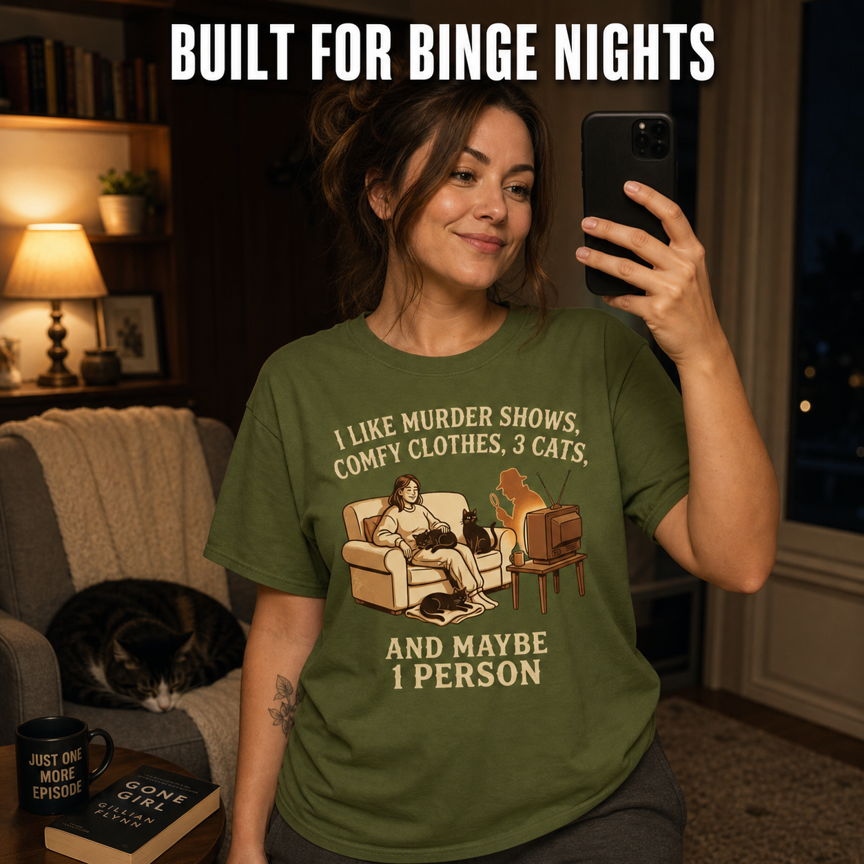 Murder Shows, Cats & Cozy Vibes T-Shirt_ugc_mirror