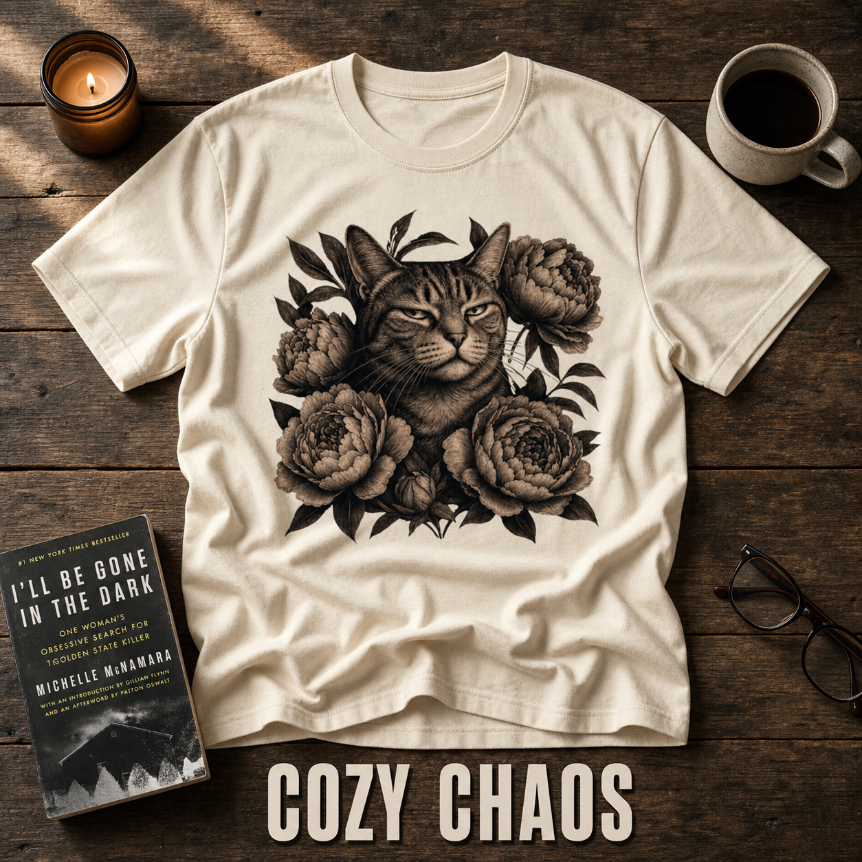 Judging Floral Cat T-Shirt_style_flat