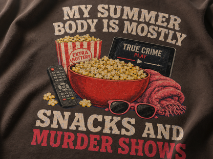 Snacks and Murder Shows T-Shirt_macro_detail
