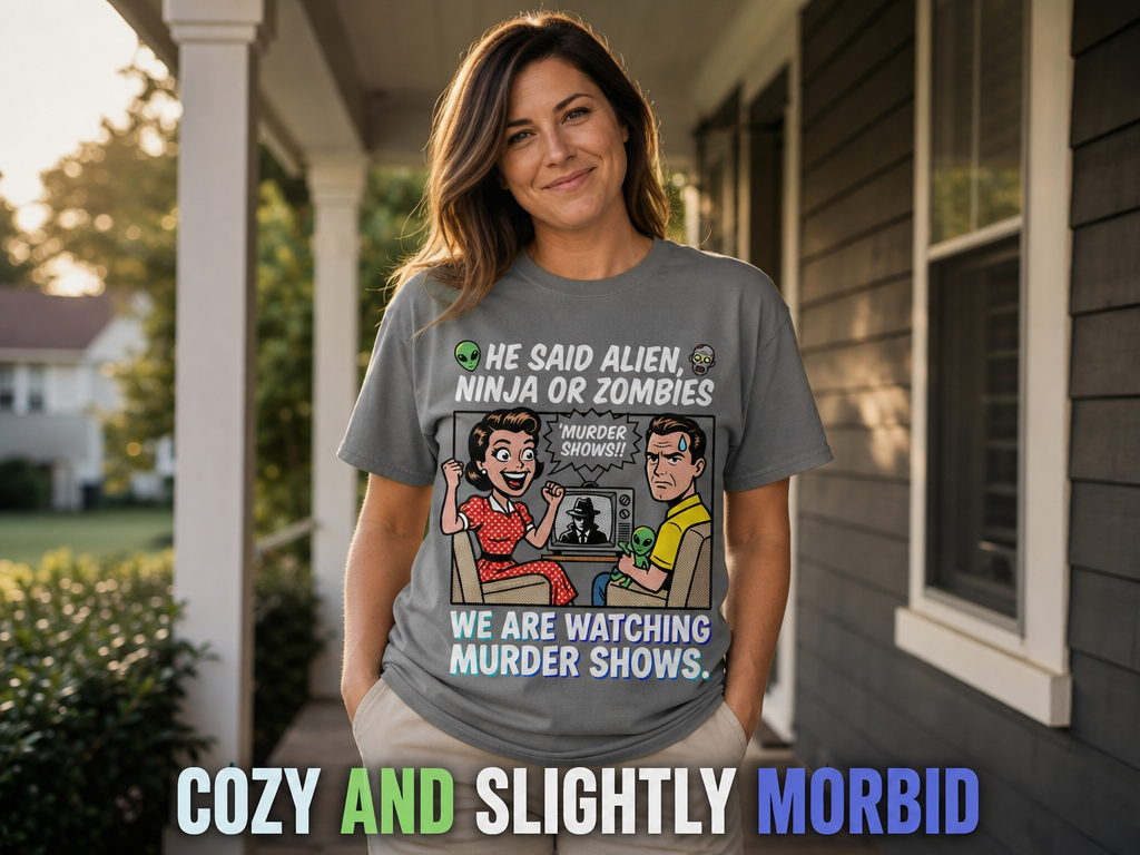We Watch Murder Shows T-Shirt_active_outdoor