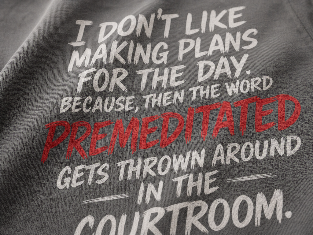 Premeditated Courtroom Humor T-Shirt_macro_detail
