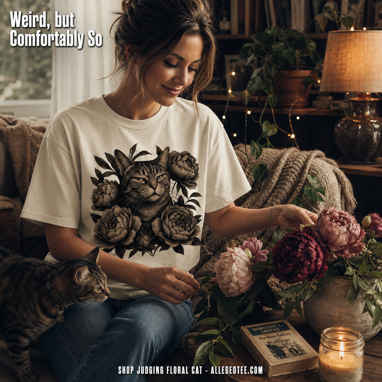 Judging Floral Cat T-Shirt_contextual