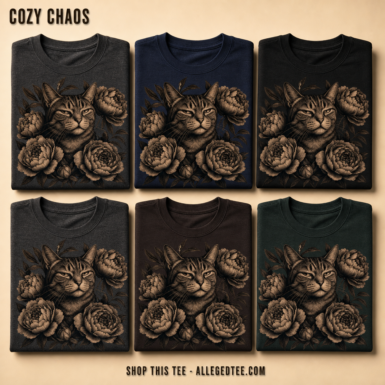 Judging Floral Cat T-Shirt_6color_grid