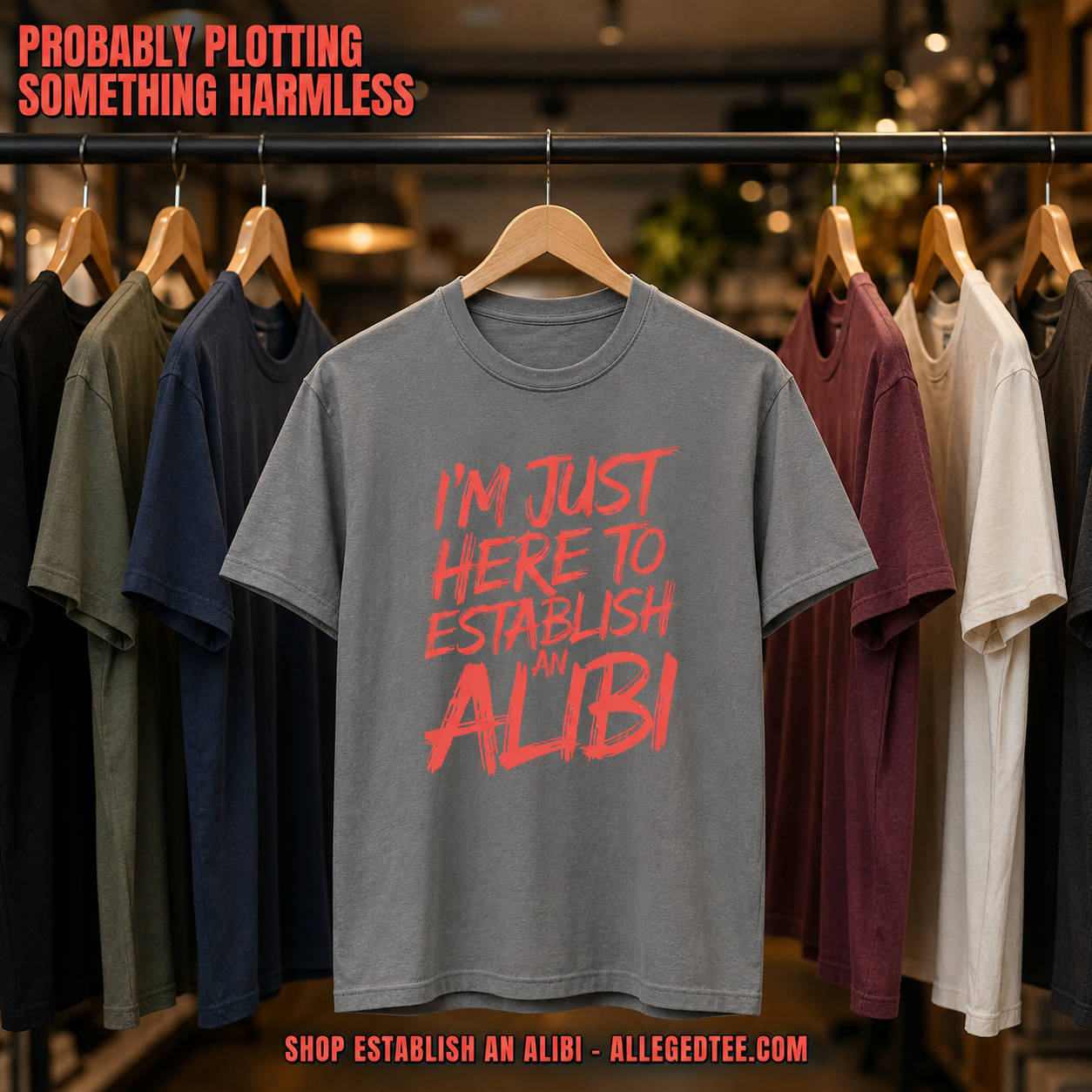 Establish an Alibi T-Shirt_boutique_rack