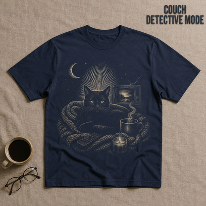 Comfy Cat, Coffee, & Murder Shows T-Shirt_min_flat