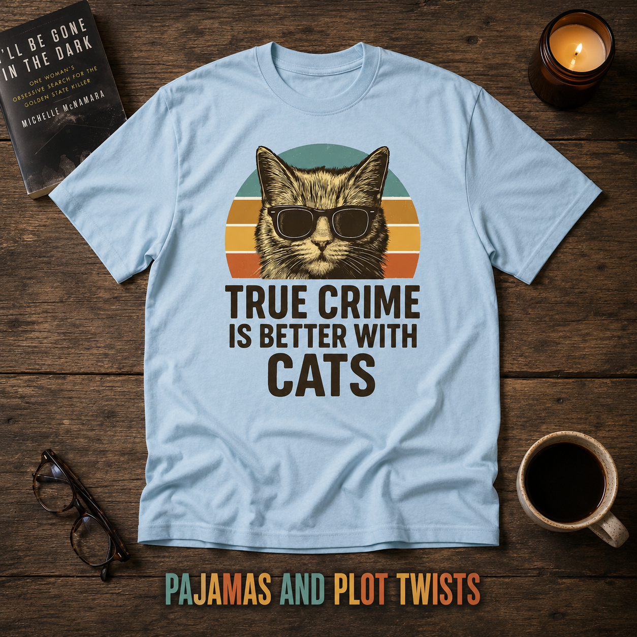 True Crime Cat Vibes T-Shirt_style_flat