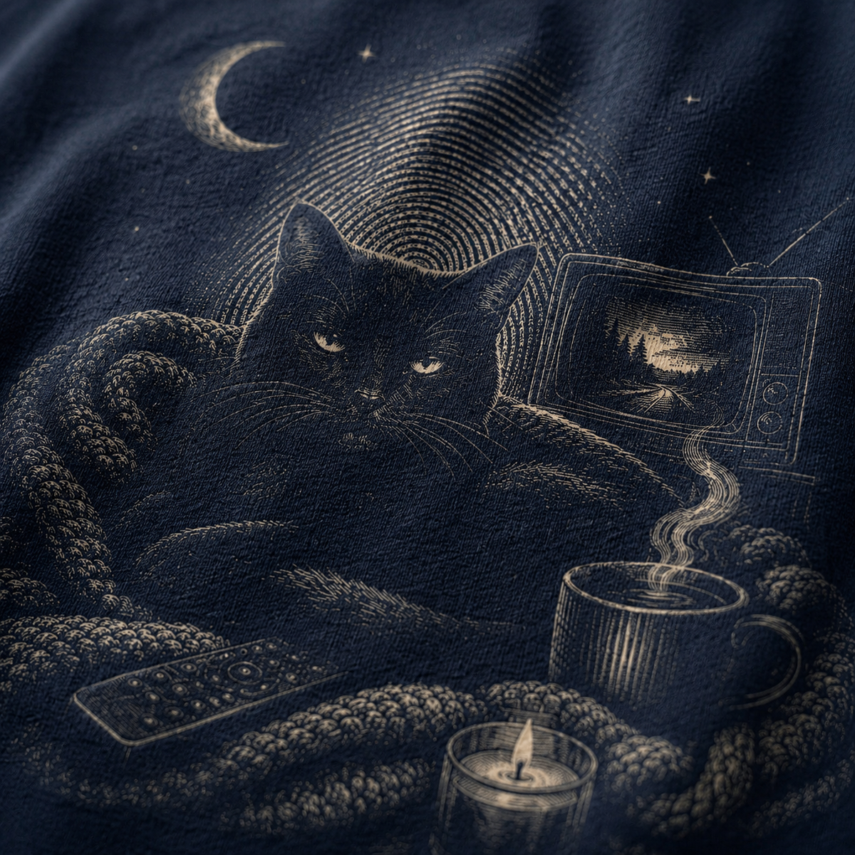 Comfy Cat, Coffee, & Murder Shows T-Shirt_macro_detail