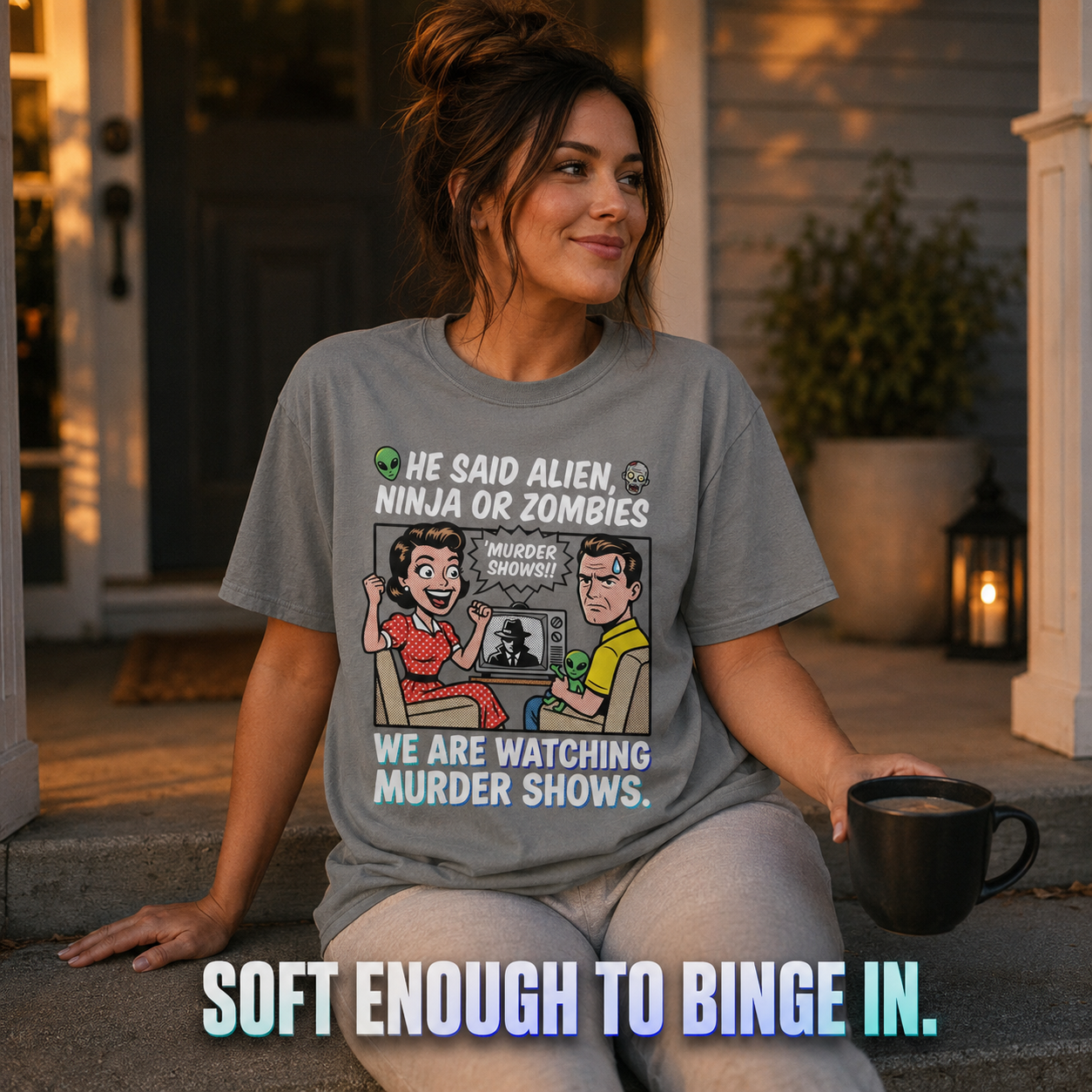 We Watch Murder Shows T-Shirt_ls_golden