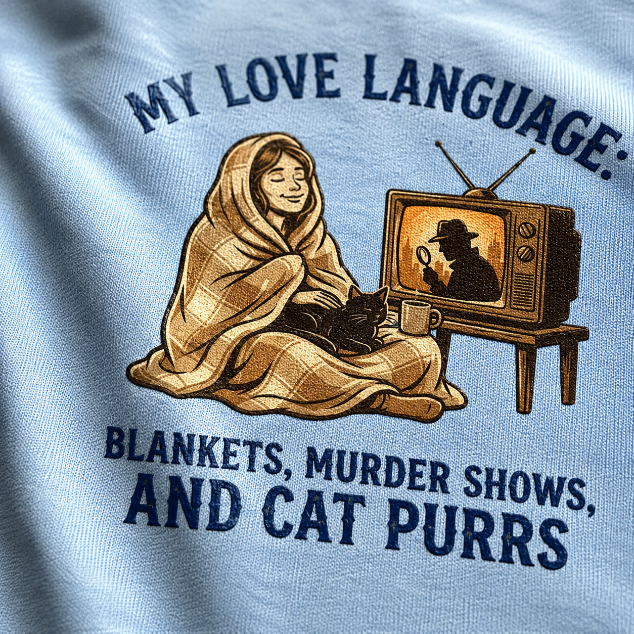 Cozy Murder Show Cat Lover T-Shirt_macro_detail