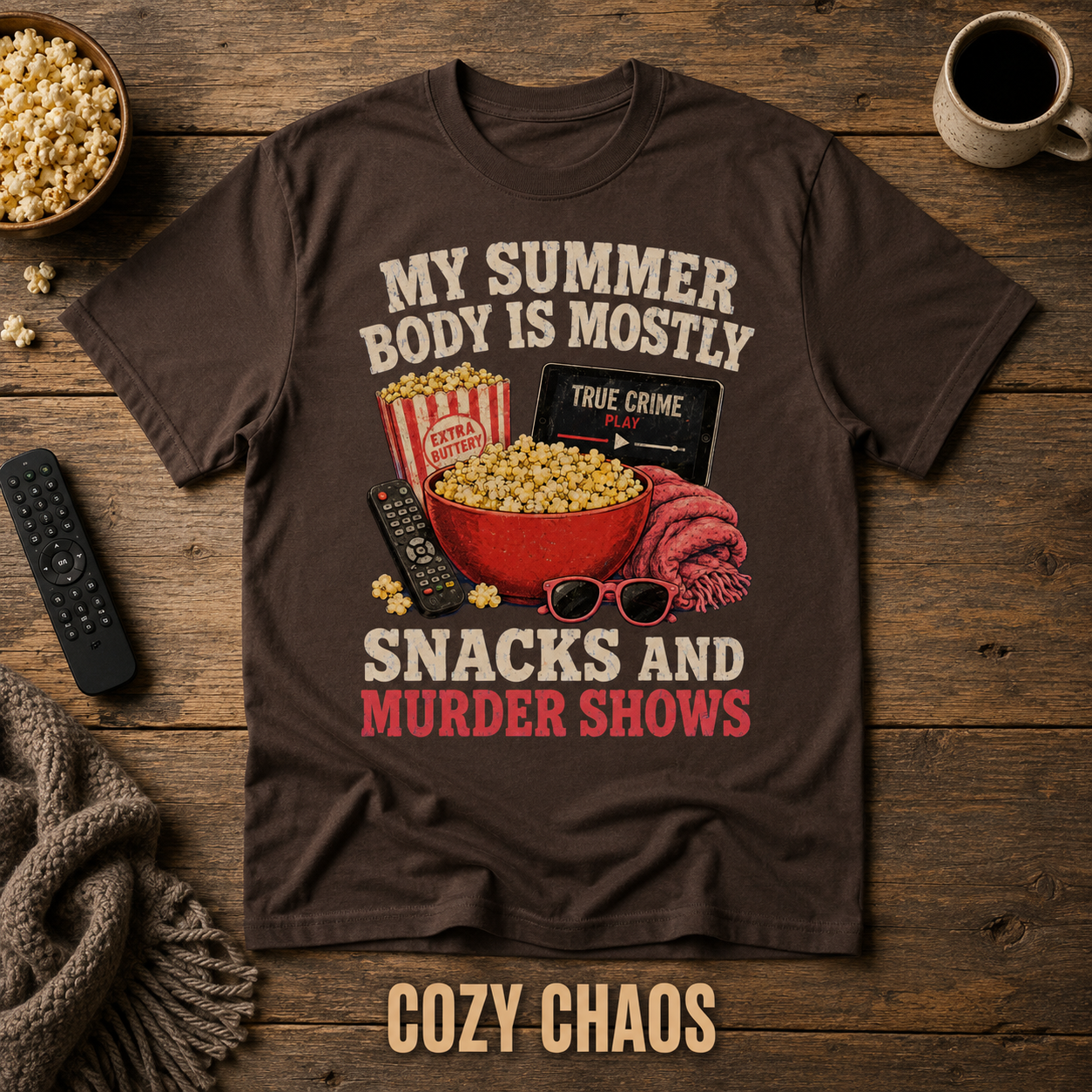 Snacks and Murder Shows T-Shirt_style_flat