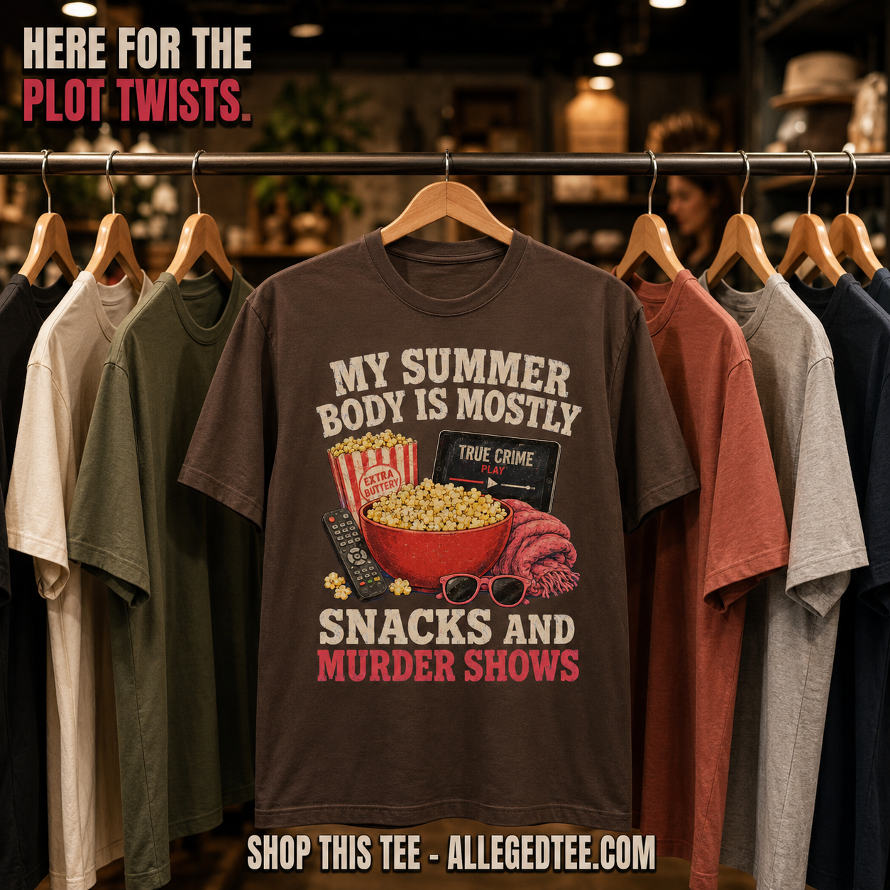 Snacks and Murder Shows T-Shirt_boutique_rack