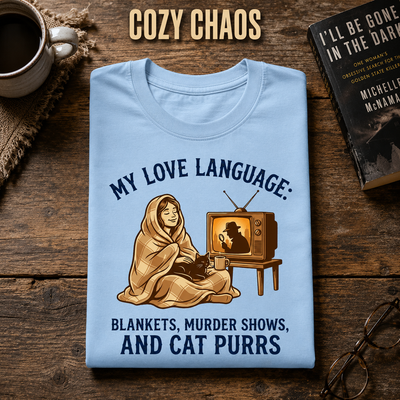 Cozy Murder Show Cat Lover T-Shirt_folded_flatlay
