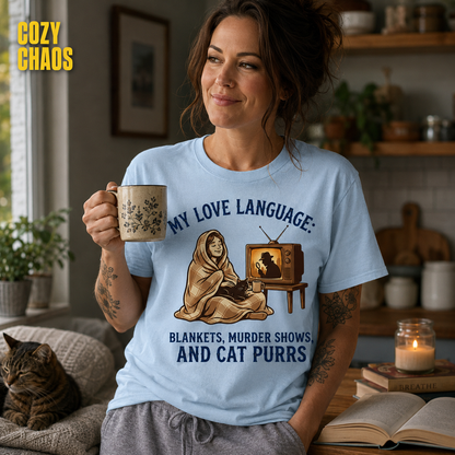 Cozy Murder Show Cat Lover T-Shirt_ls_indoor