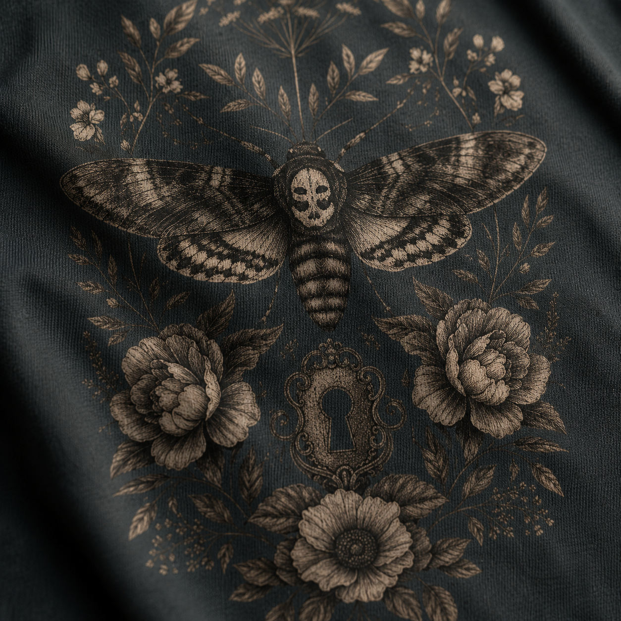 Gothic Death's Head Moth T-Shirt_macro_detail