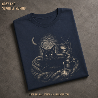 Comfy Cat, Coffee, & Murder Shows T-Shirt_fold_tilt