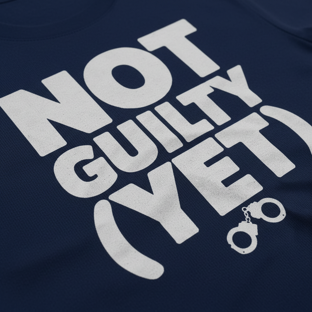 Not Guilty (Yet) T-Shirt_closeup