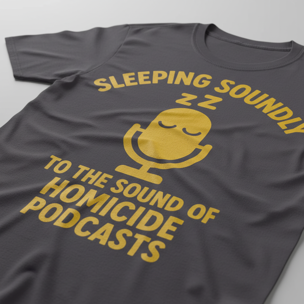 Sleeping Soundly Homicide Podcasts T-Shirt_closeup