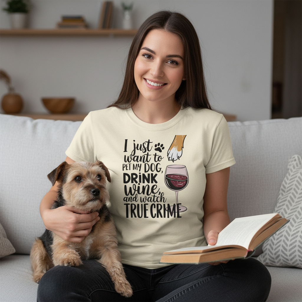 Wine, Dogs & True Crime T-Shirt_use
