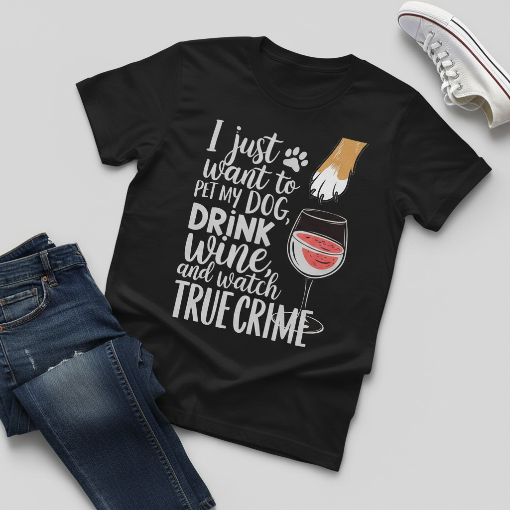 Wine, Dogs & True Crime T-Shirt_pairing