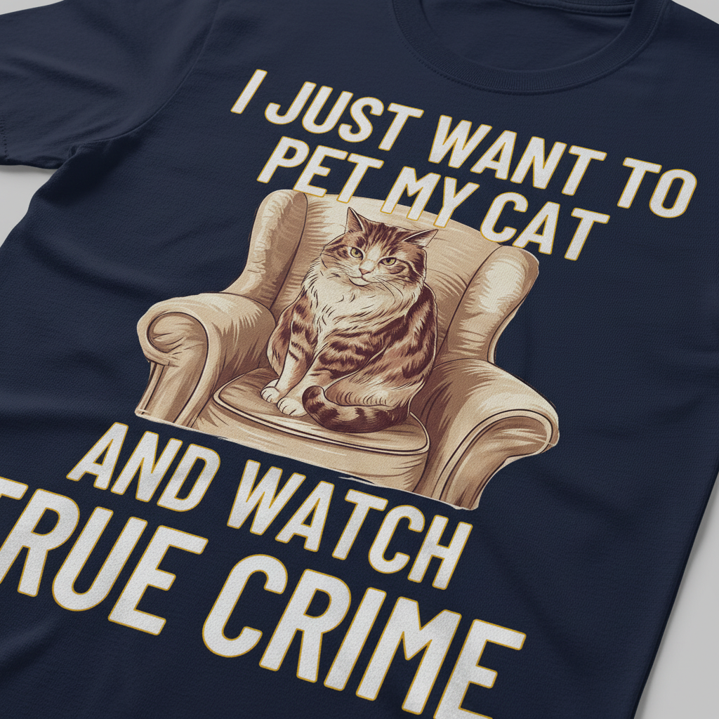 Pet My Cat & Watch True Crime T-Shirt_closeup