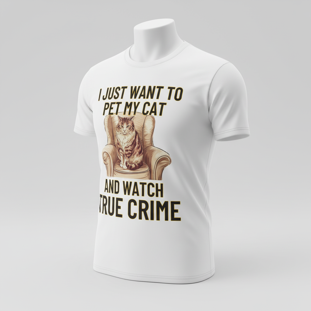 Pet My Cat & Watch True Crime T-Shirt_space