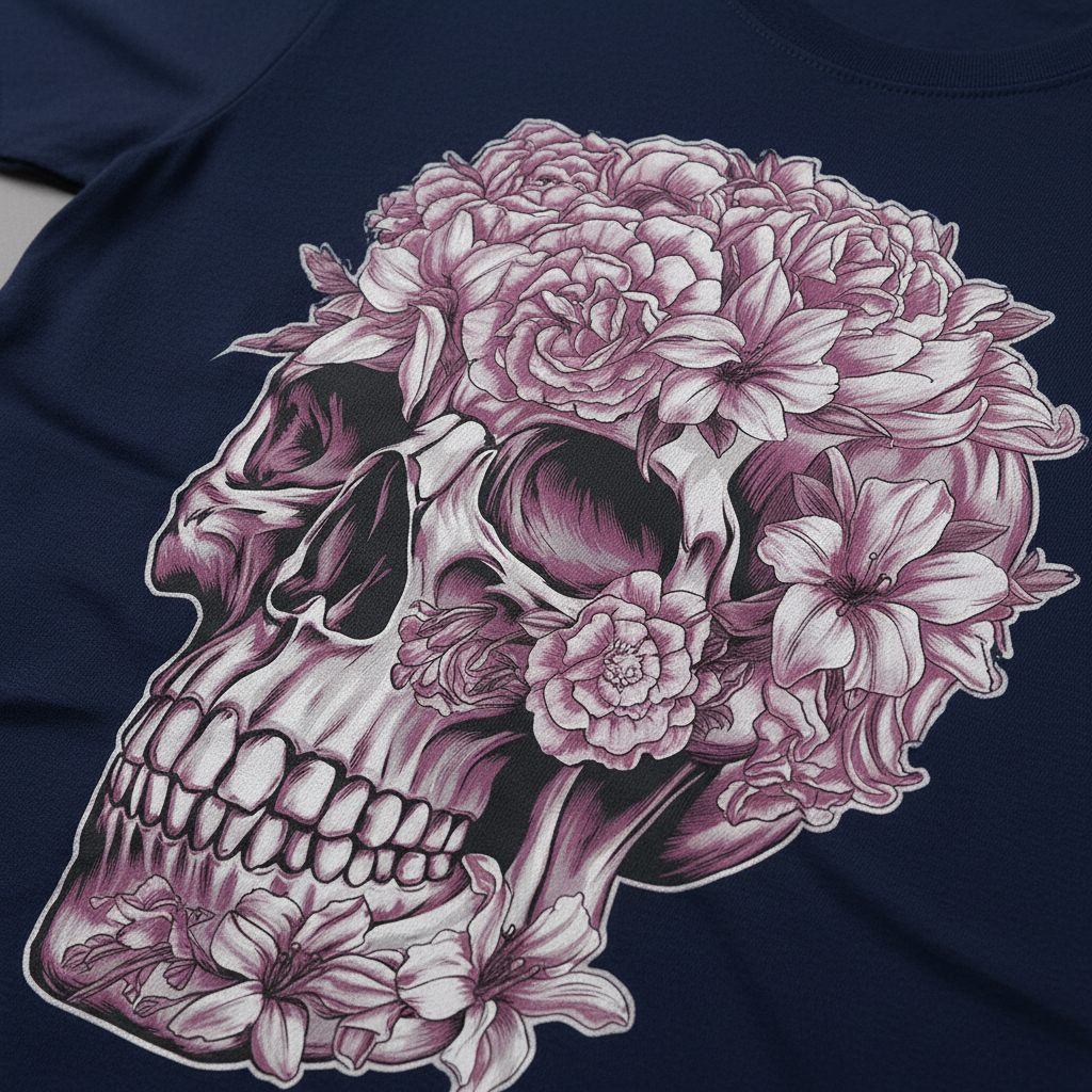 Floral Skull Bloom T-Shirt_closeup