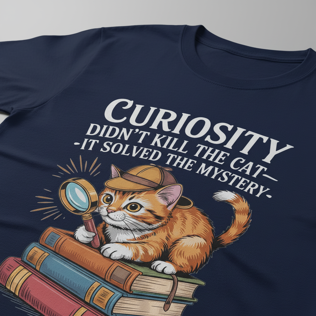 Curious Detective Cat T-Shirt_closeup