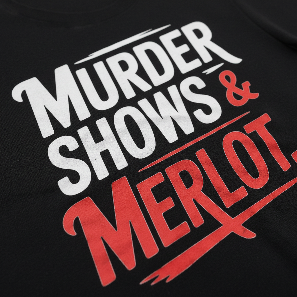 Murder Shows & Merlot T-Shirt_closeup