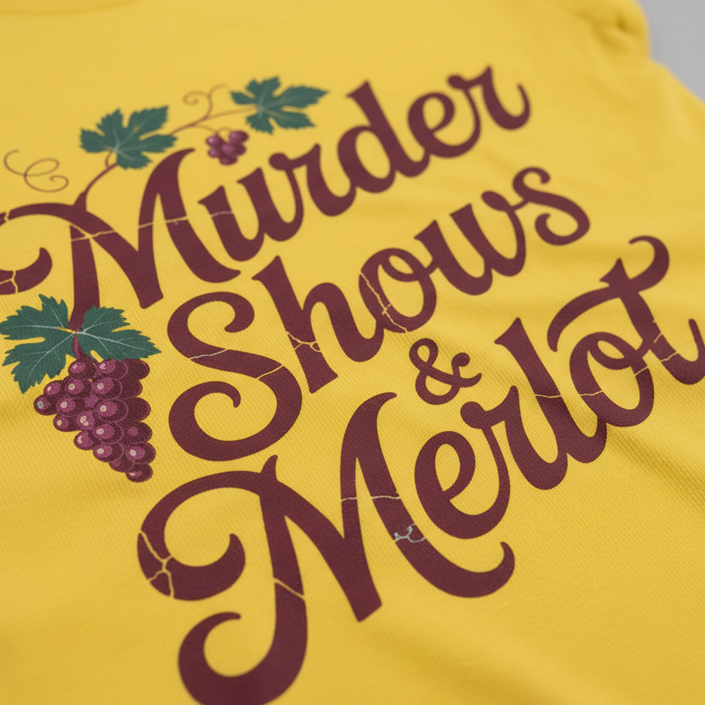 Murder Shows & Merlot T-Shirt_closeup
