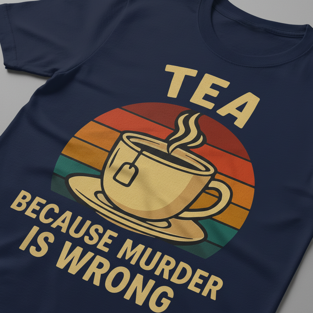 Tea Because Murder Is Wrong T-Shirt_closeup