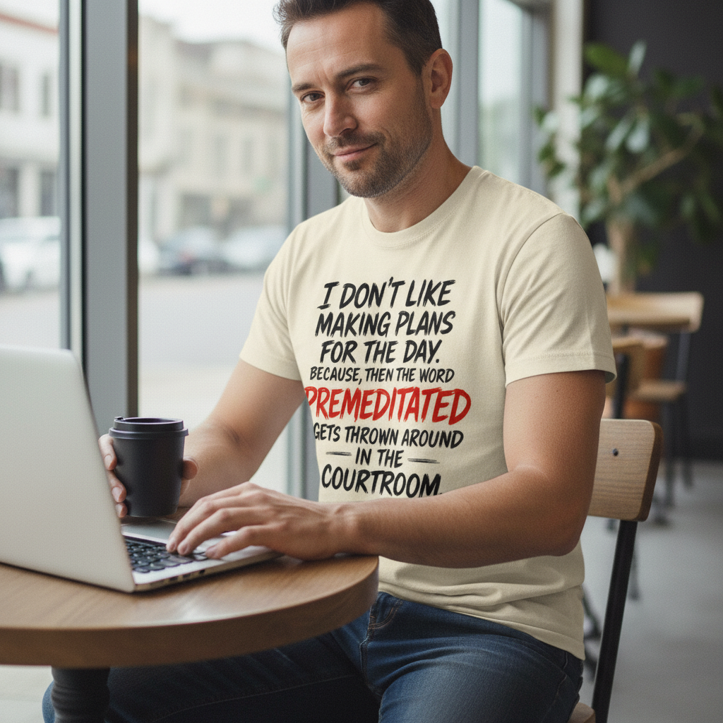 Premeditated Courtroom Humor T-Shirt_use