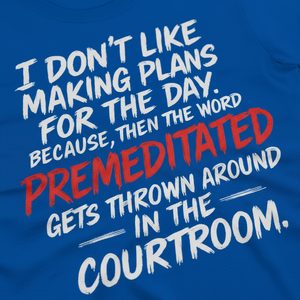 Premeditated Courtroom Humor T-Shirt_closeup