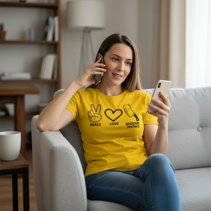 Peace Love Murder Shows T-Shirt_use