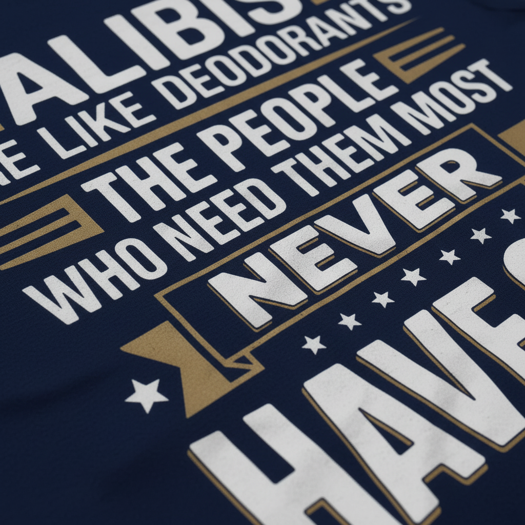 Alibis Are Like Deodorants T-Shirt_closeup