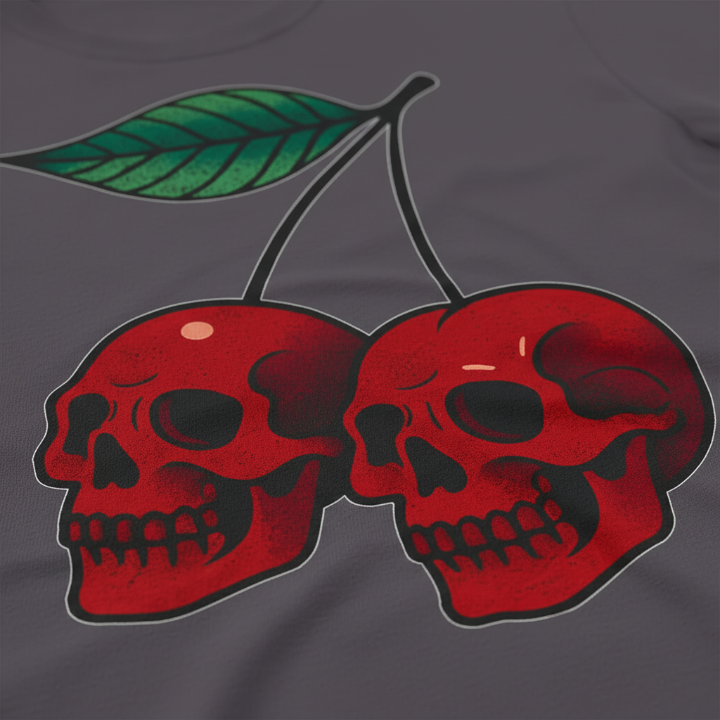 Cherry Skulls T-Shirt_closeup