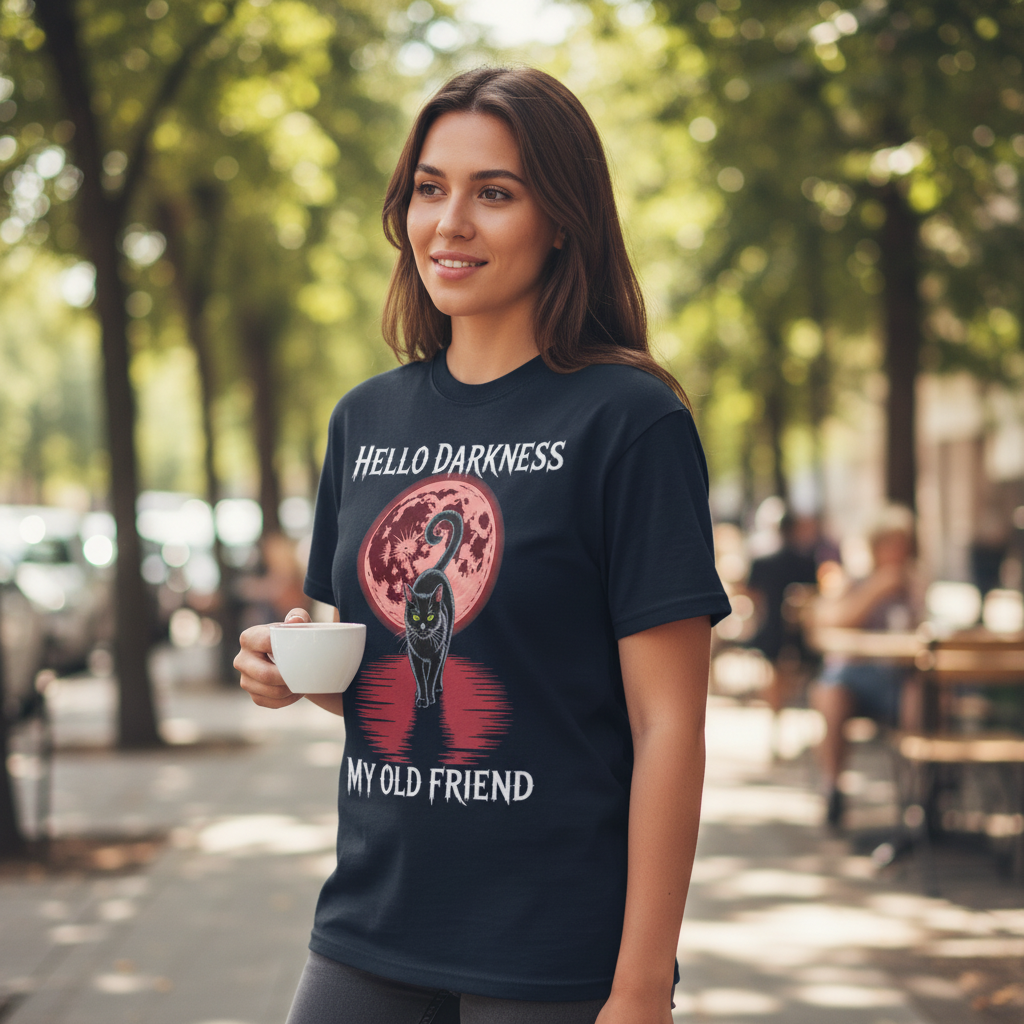 Hello Darkness Cat T-Shirt_lifestyle